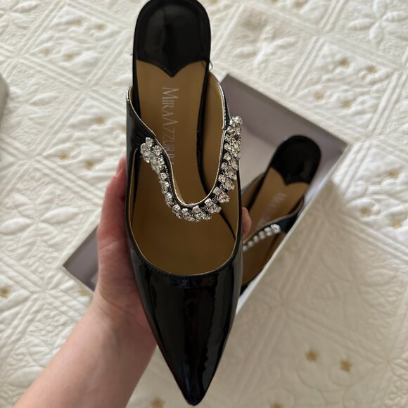 Crystal Embellished Black Patent Heels - Picture 3 of 8